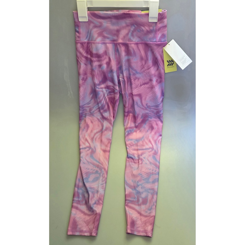 All in Motion Girls High Rise Leggings Pink Purple Swirl Marble L 10/12 NWT